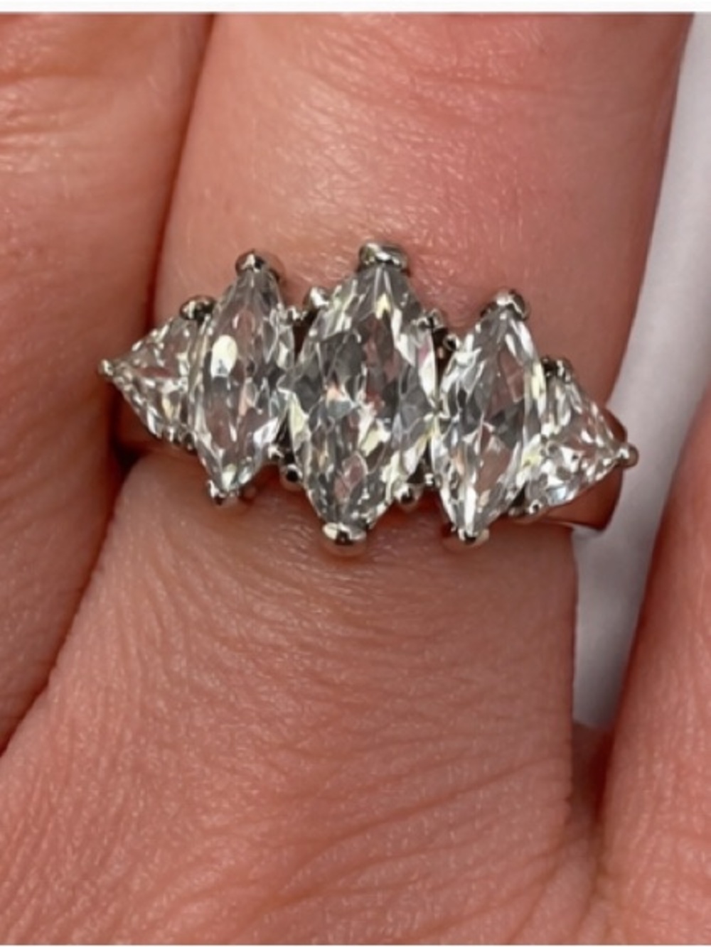 Vintage Avon Silver Tone Marquise Rhinestone Statement Cocktail Ring 7.5